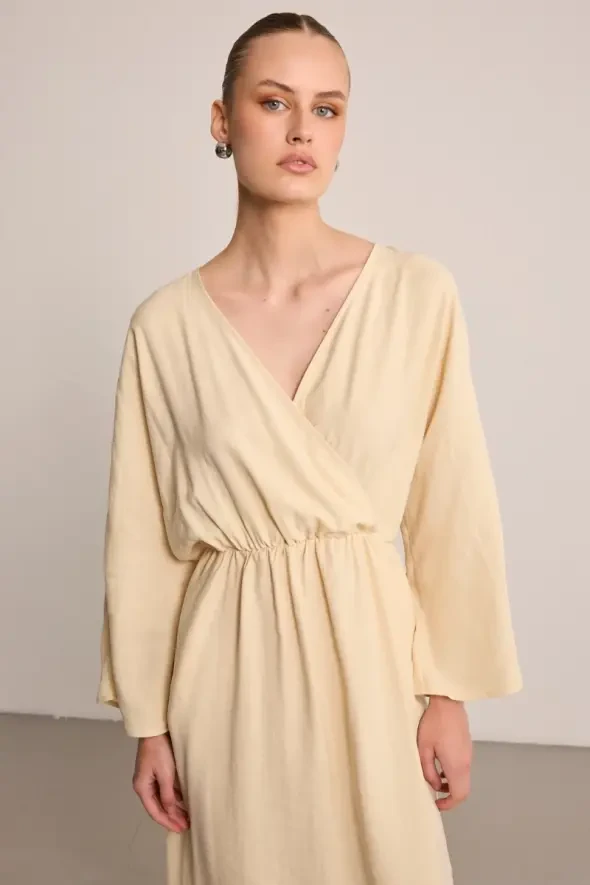 Long Wrap-Style Modal Dress - Stone - 8