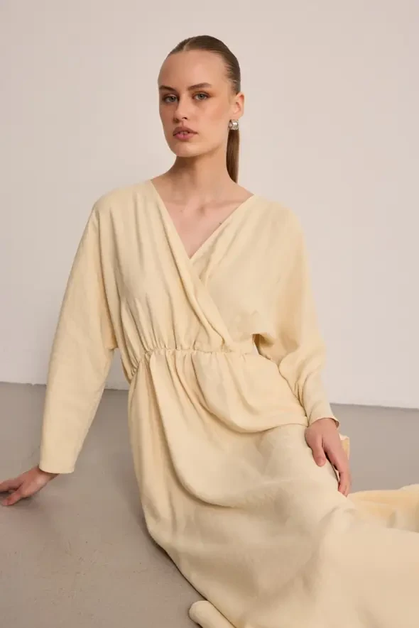 Long Wrap-Style Modal Dress - Stone - 5