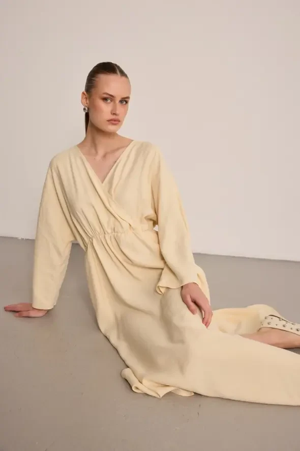 Long Wrap-Style Modal Dress - Stone - 9