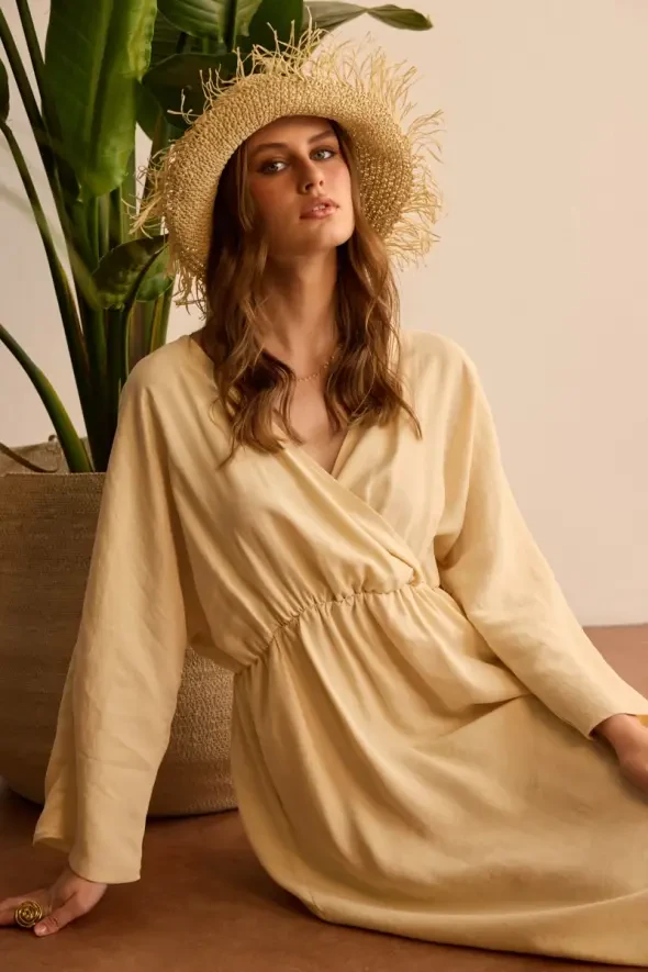 Long Wrap-Style Modal Dress - Stone - Gusto