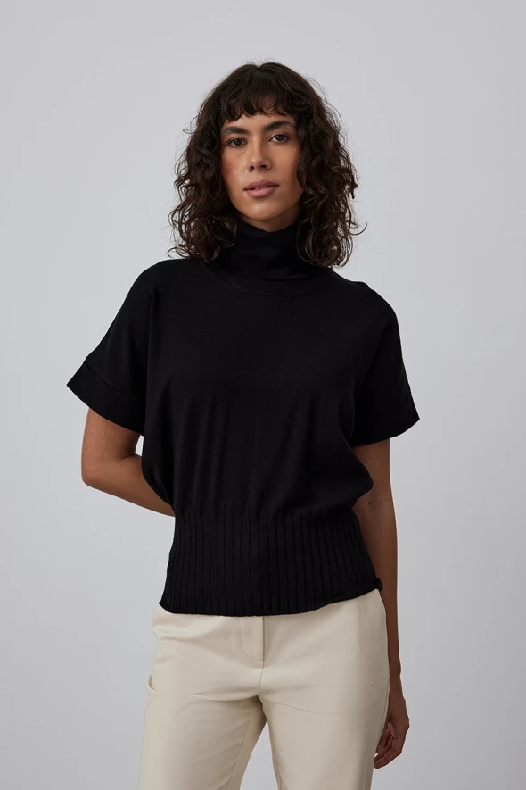 Low Sleeve Knitwear with Turtleneck - Black - 1