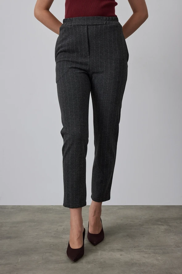 Lurex Striped Knitted Pants - Gray - 1