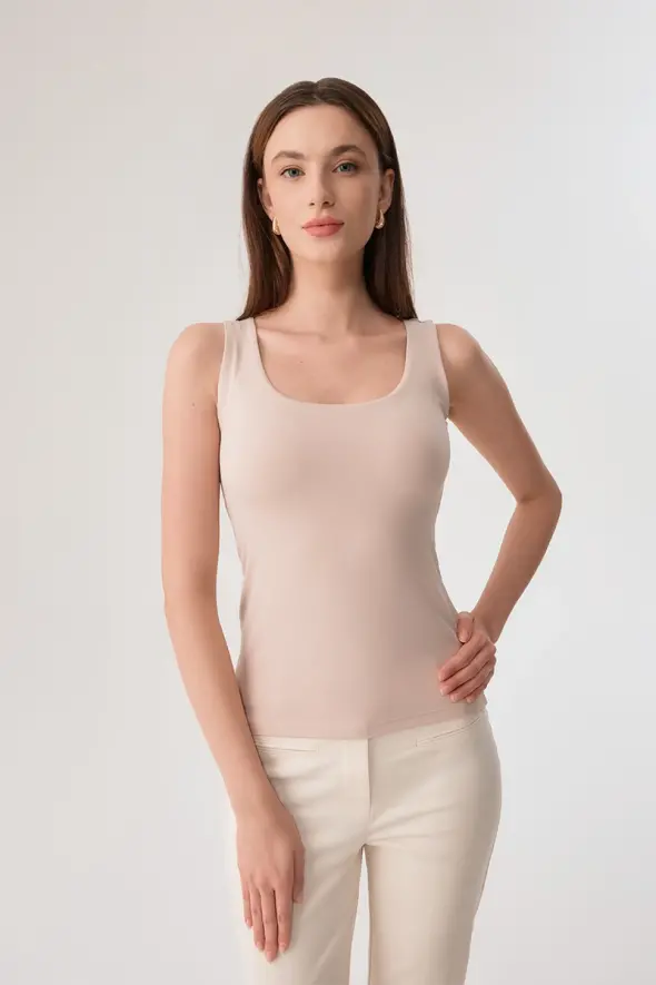 Lycra Tank Top - Beige - 1