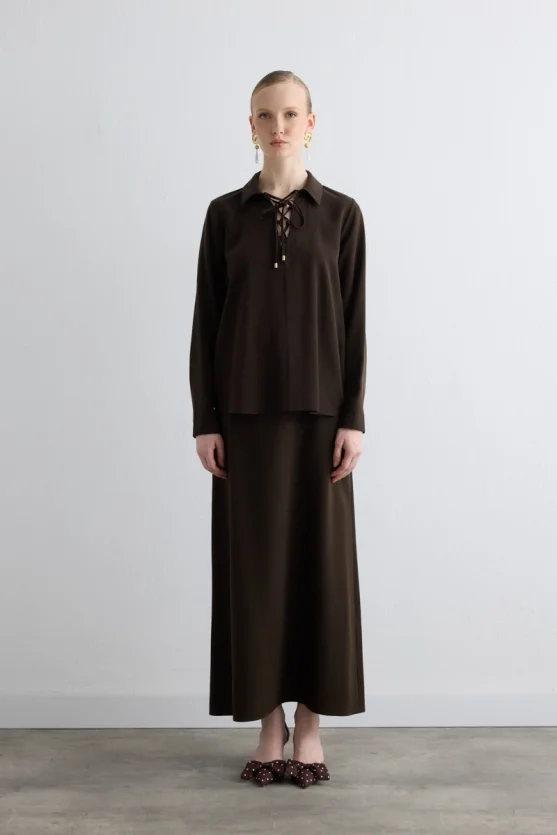 Lyocell Long Skirt - Brown - 5