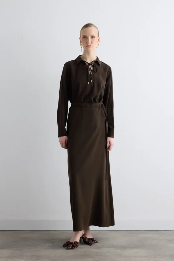 Lyocell Long Skirt Brown - 1