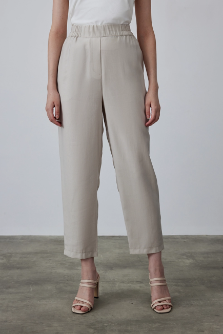 Lyocell Pants with Elastic Waist - Stone Stone