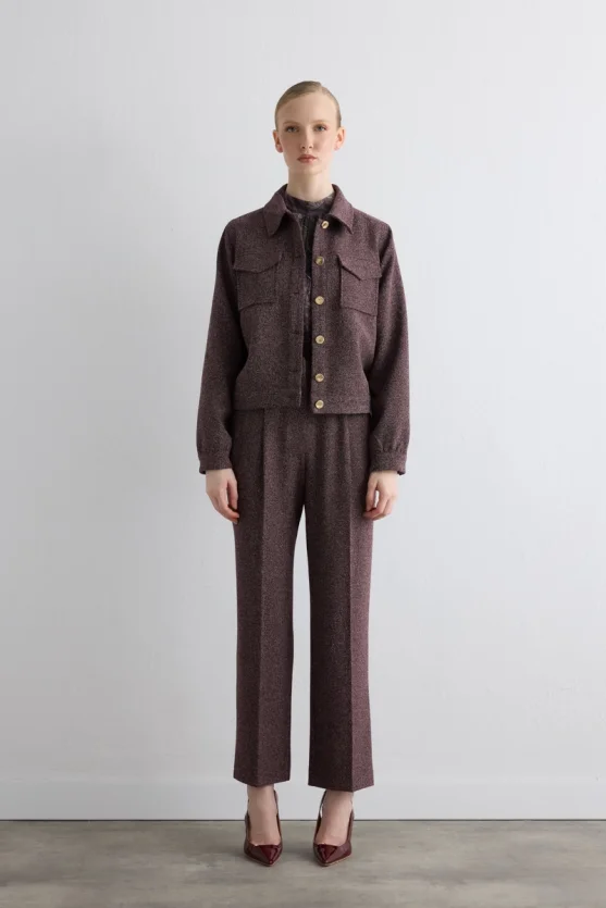 Marled High-Waist Pleated Pants - Burgundy - 2