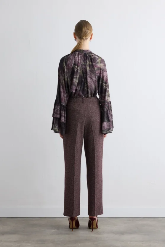 Marled High-Waist Pleated Pants - Burgundy - 5