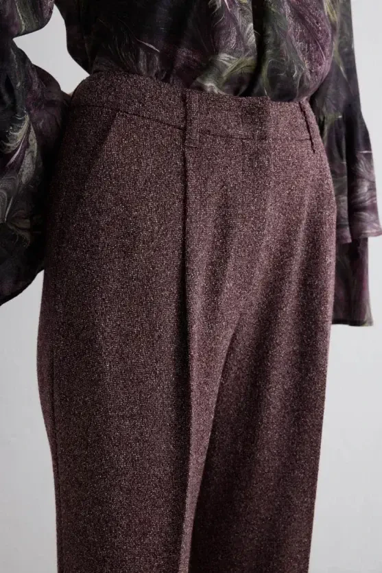 Marled High-Waist Pleated Pants - Burgundy - 4