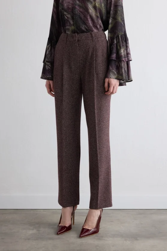 Marled High Waist Pleated Pants Burgundy - Gusto