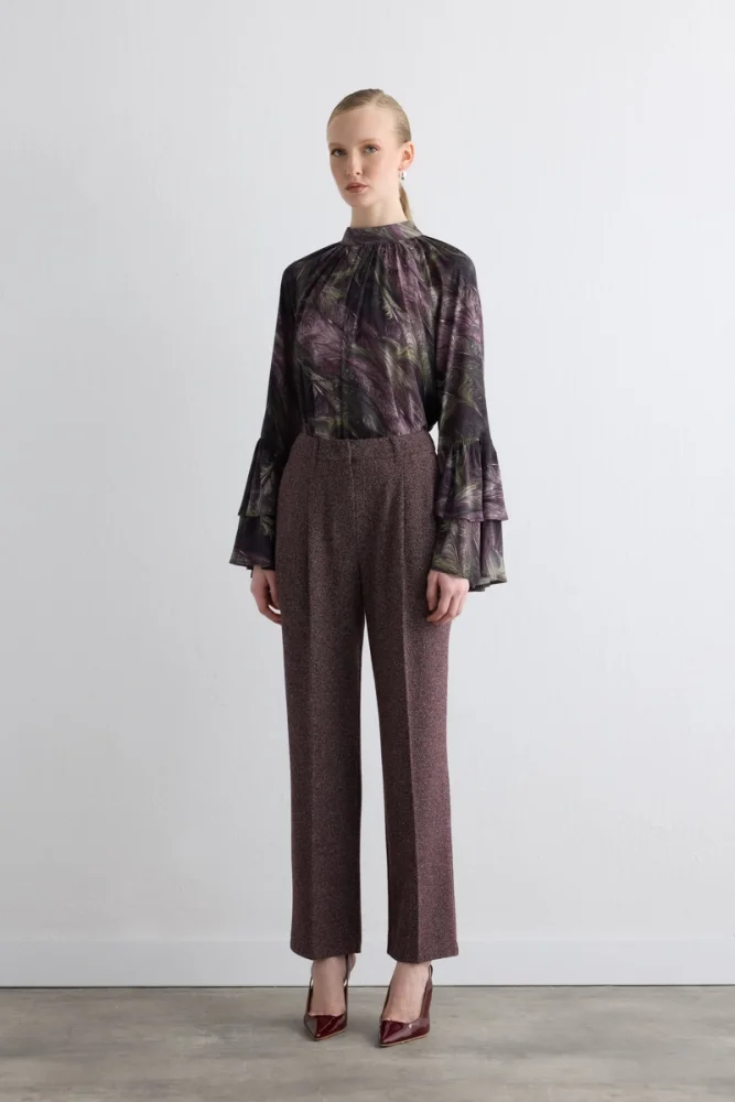Marled High Waist Pleated Pants Burgundy Burgundy