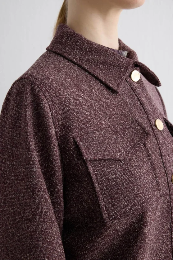 Marled Pocket Jacket - Burgundy - 4