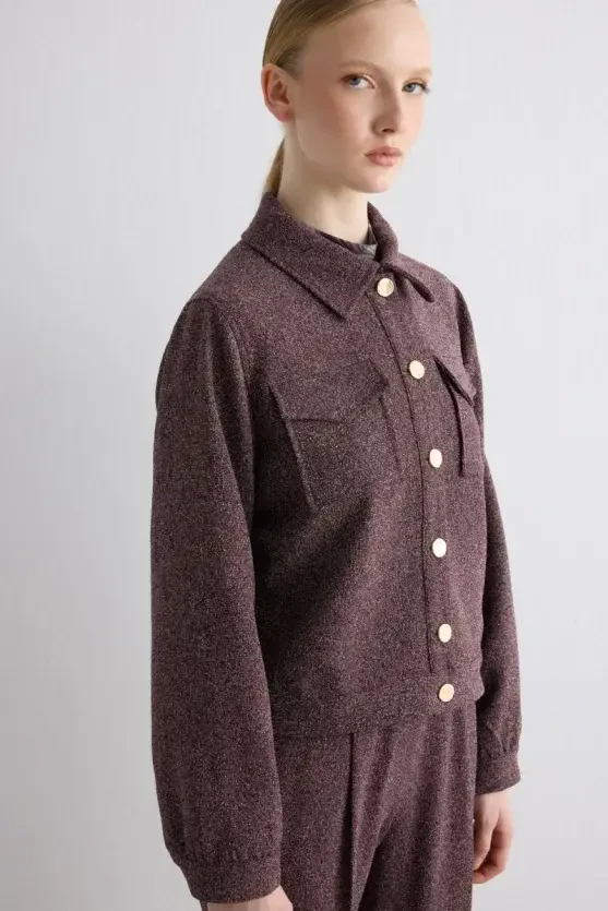 Marled Pocket Jacket - Burgundy - 3