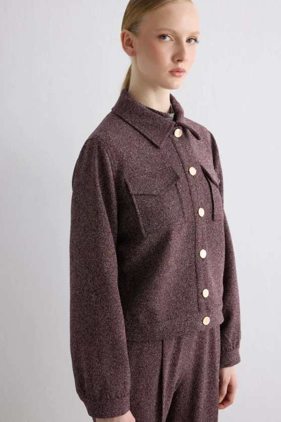 Marled Pocket Jacket Burgundy - 3