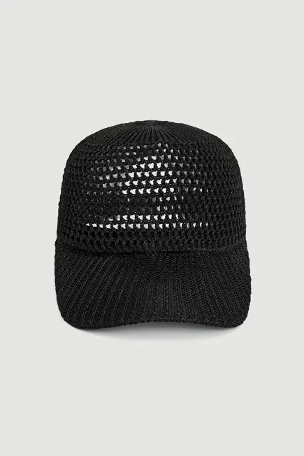 Mercerized Knit Cap Hat - Black Black