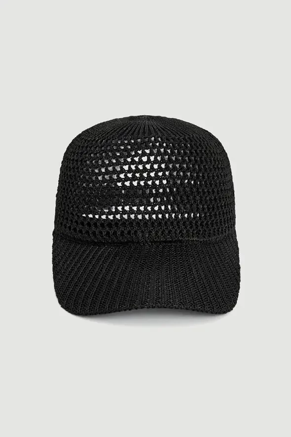 Mercerized Knit Cap Hat - Black - 1