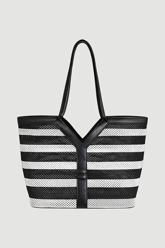 Mesh Straw Bag with Wallet Detail - Black Black