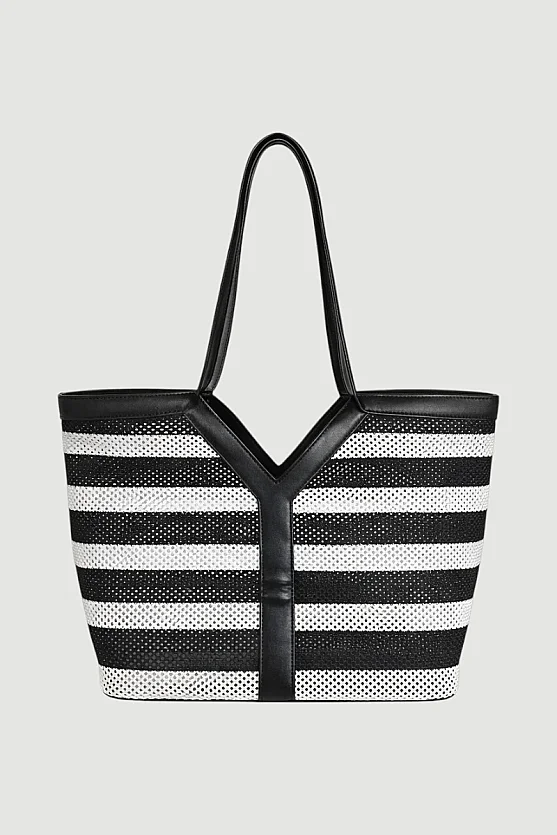 Mesh Straw Bag with Wallet Detail - Black - Gusto