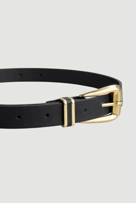 Metal Bridge Faux Leather Belt - Black - Gusto