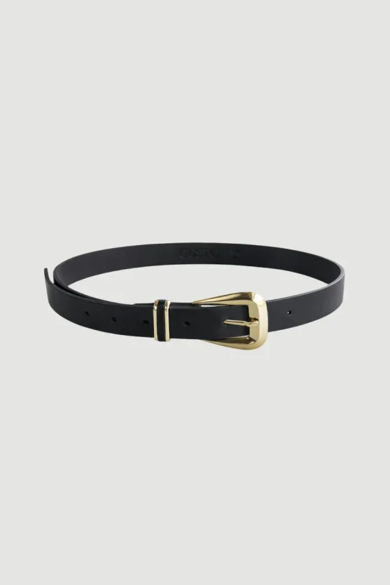 Metal Bridge Faux Leather Belt - Black - Gusto