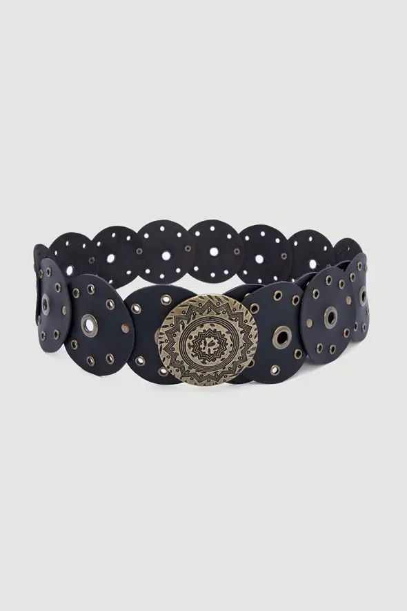 Metal Buckle Bohemian Belt - Black - 2