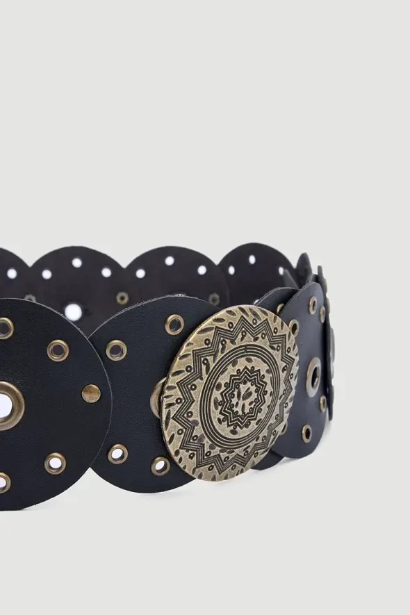 Metal Buckle Bohemian Belt - Black - 3