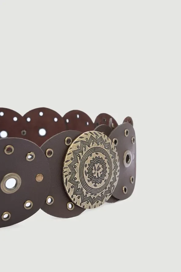 Metal Buckle Bohemian Belt - Brown - 2