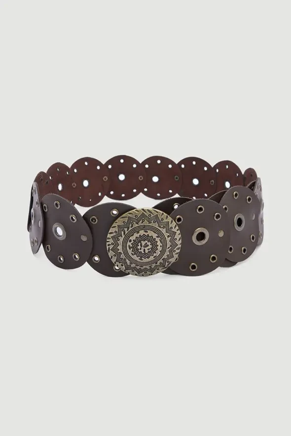 Metal Buckle Bohemian Belt - Brown - 1