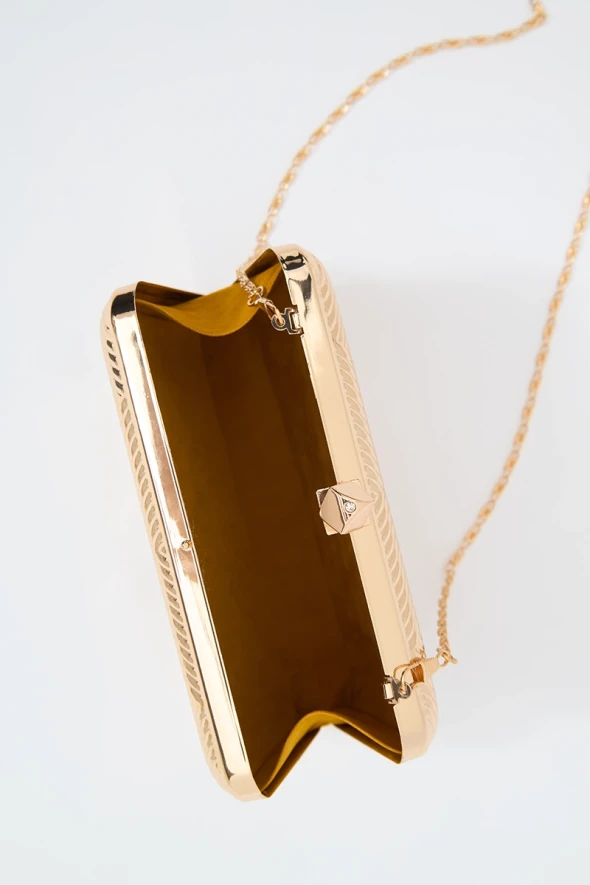 Metal Clutch Bag - Gold - 2