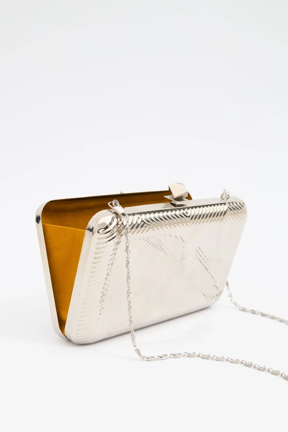 Metal Clutch Bag - Silver - 2