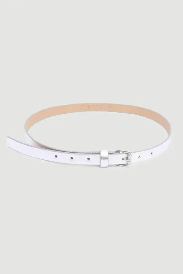 Metallic Buckle Belt - Silver - 1