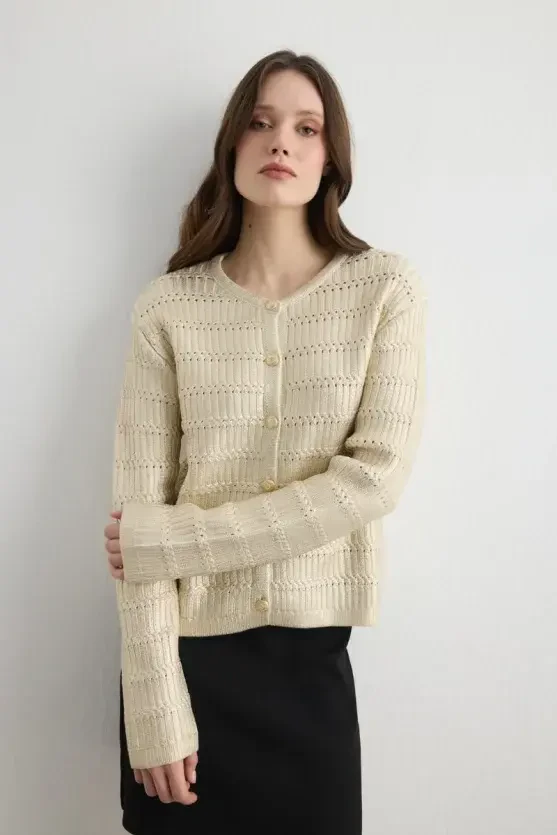 Metallic Knit Jacket - Gold - 2