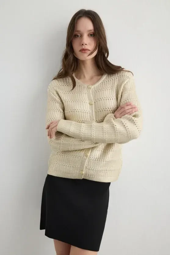 Metallic Knit Jacket - Gold - 4