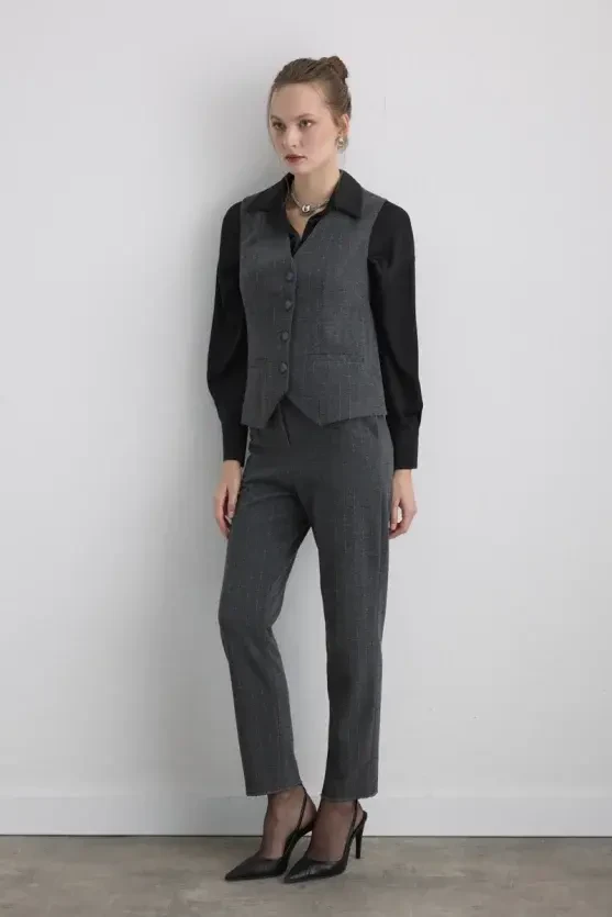 Metallic Striped Knit Vest - Grey - 5