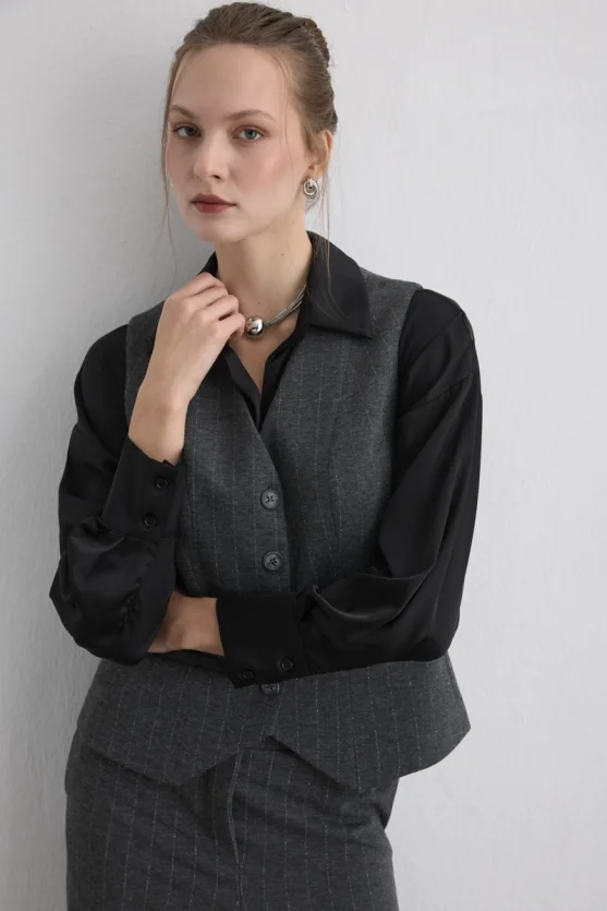 Metallic Striped Knit Vest Grey - 4