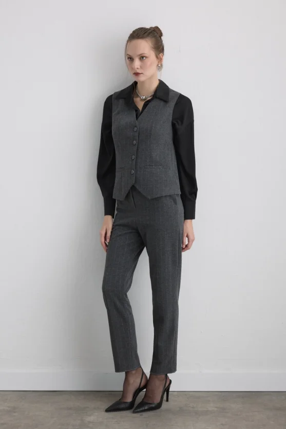 Metallic Striped Knit Vest Grey - 5