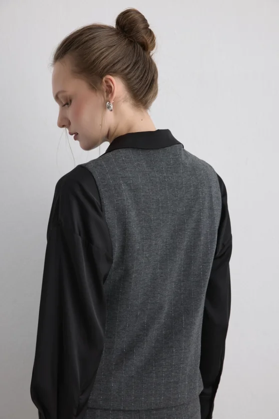 Metallic Striped Knit Vest Grey - 6