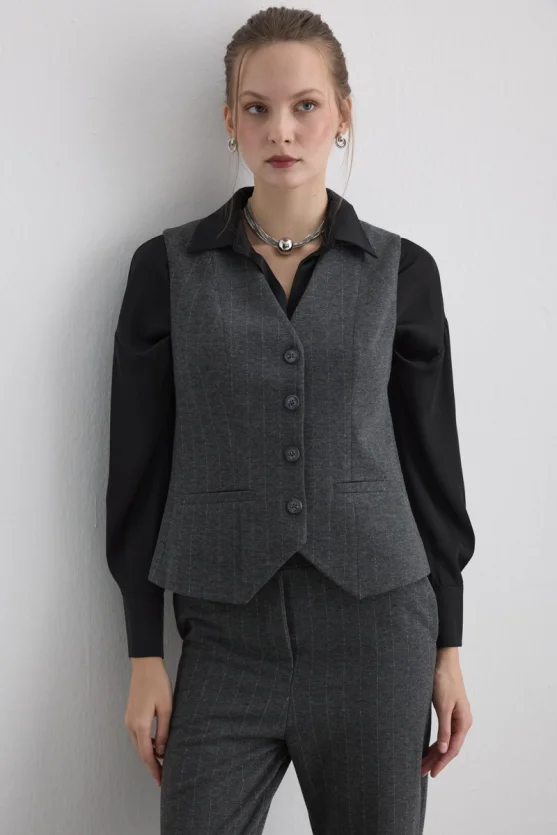 Metallic Striped Knit Vest Grey - 1