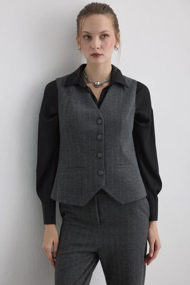 Metallic Striped Knit Vest Grey Gray