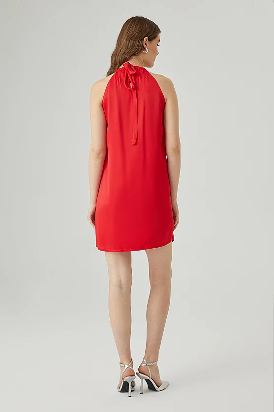 Mini Evening Dress with Floral Brooch - Red - Gusto