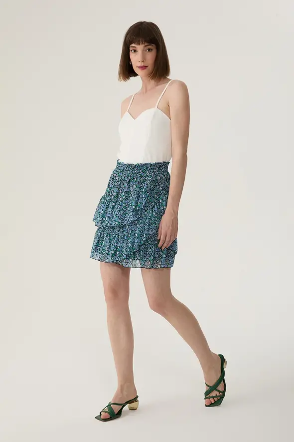 Mini Skirt with Floral Pattern - Blue - 2