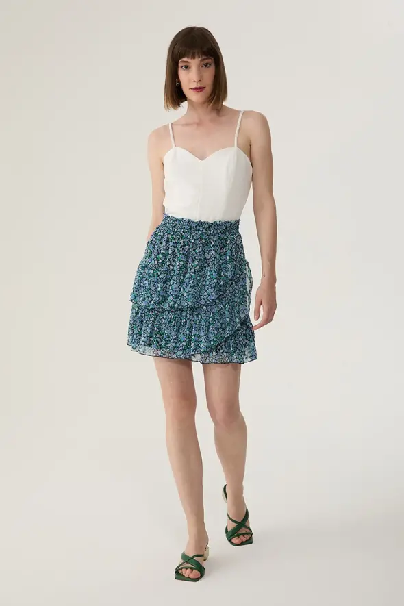 Mini Skirt with Floral Pattern - Blue - 3