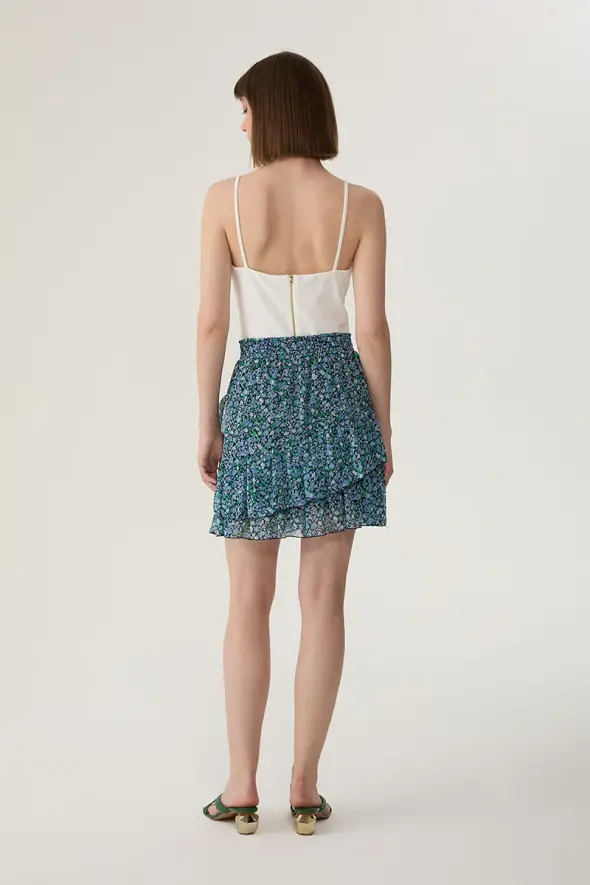 Mini Skirt with Floral Pattern - Blue - 5