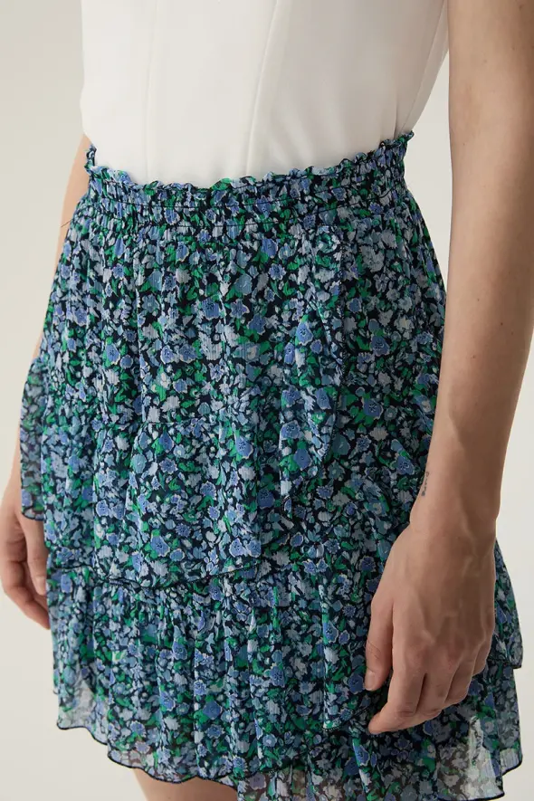 Mini Skirt with Floral Pattern - Blue - 4