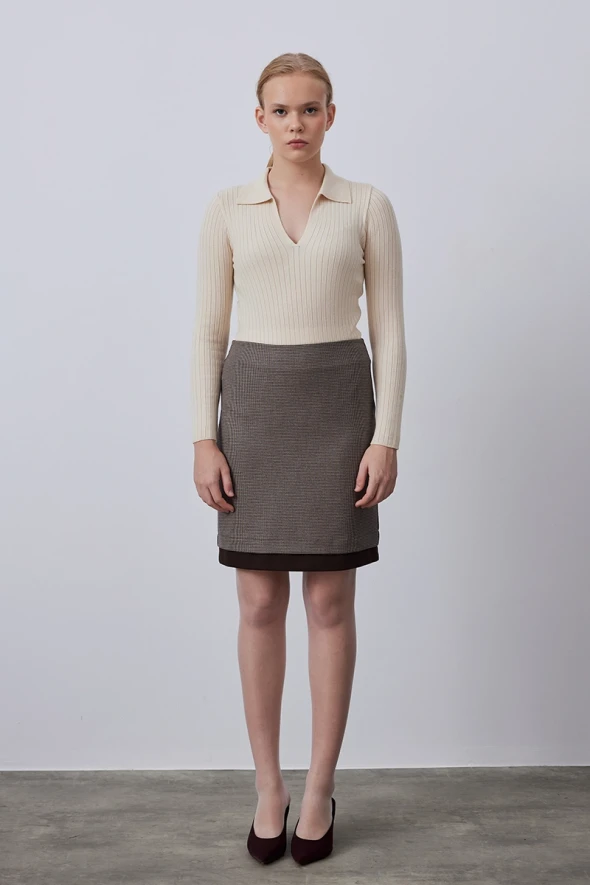 Mini Skirt with Garnish - Brown - 3