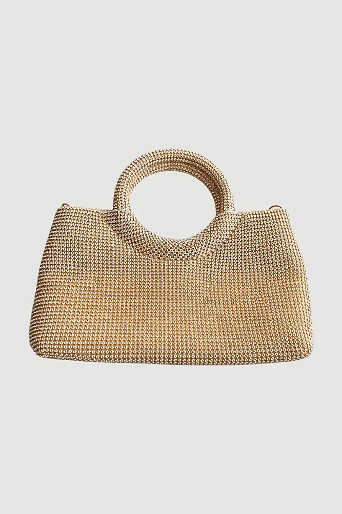 Mini Stone Embellished Evening Bag - Gold