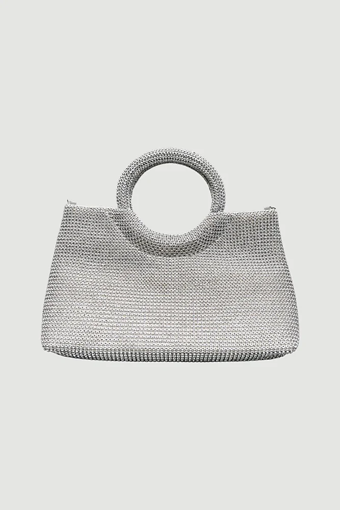 Mini Stone Embellished Evening Bag - Silver
