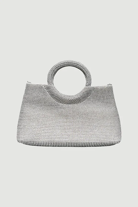 Mini Stone Embellished Evening Bag - Silver - 1