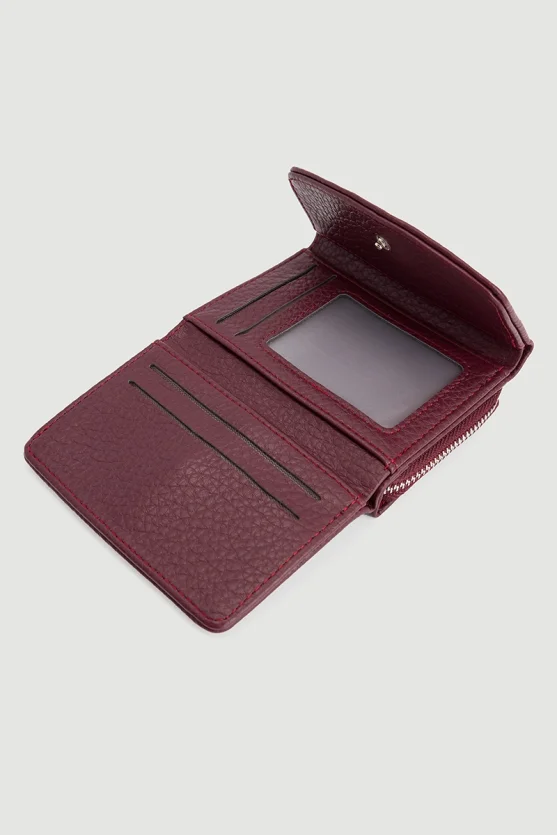 Mini Wallet with Zipper Detail Maroon - 2