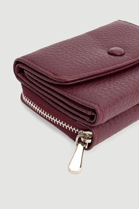 Mini Wallet with Zipper Detail Maroon - 3